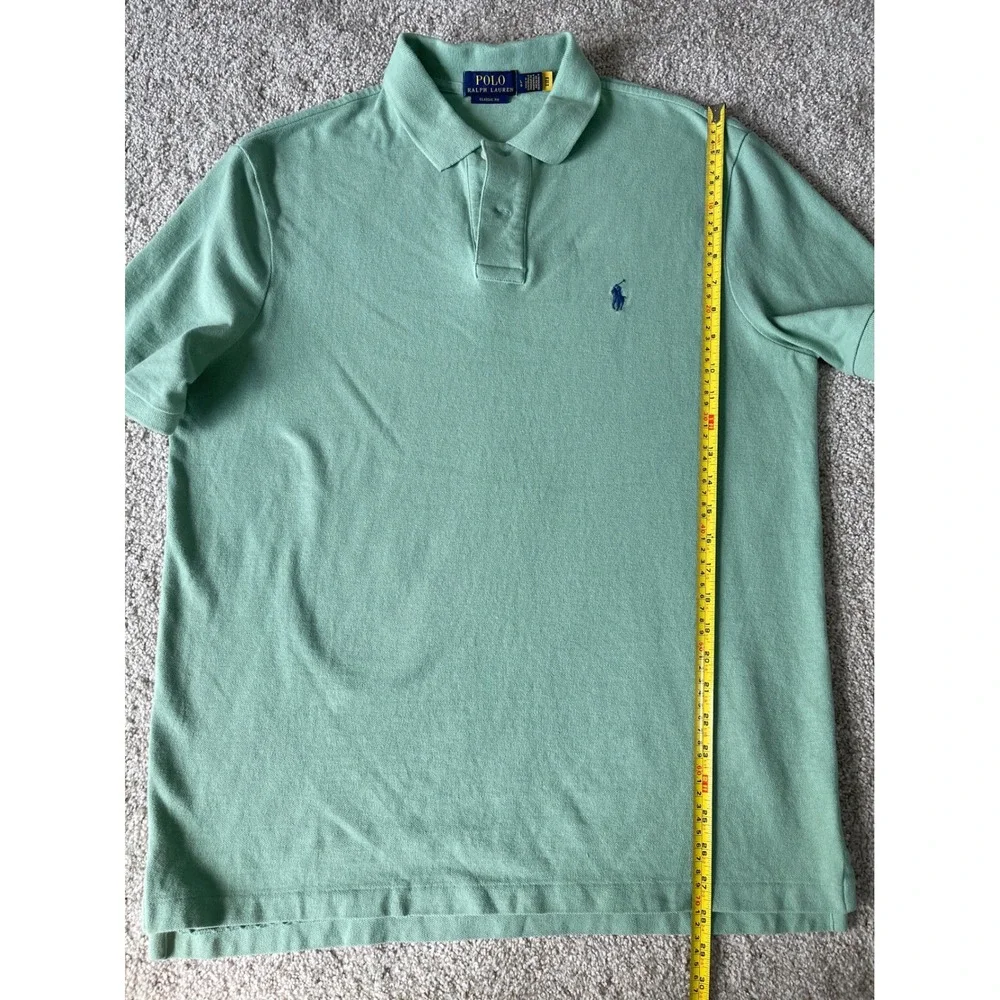 Polo Ralph Lauren Mens Large Classic Fit Pique Polo Shirt Light Green Pony Logo